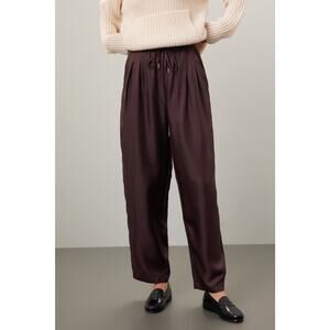 Silk Laundry Slouch Pull On Pants Brown Silk Elastic Waist Pleated‎ Ankle Sz XS